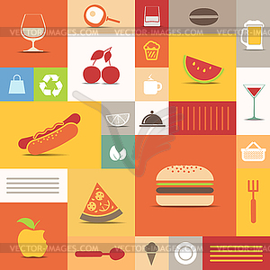 Color tiles with food icons collection - vector image