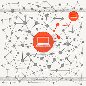 Абстрактная схема современной компьютерной сети - клипарт