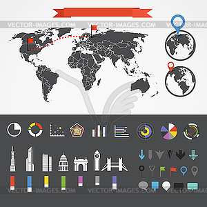 Earth map and infographic elements collection - vector clip art