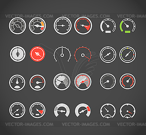 Different slyles of speedometers color collection - vector clipart