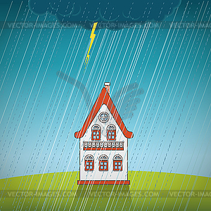 Vintage lonely house on rain - vector image