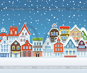 Vintage buildings with snowfall on Winter - vector clipart / vector image