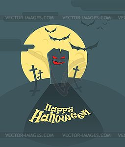 Dark cemetery in full moon. Happy Halloween - vector clipart