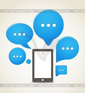 Modern mobile phone with group of speech clouds - vector clipart / vector image