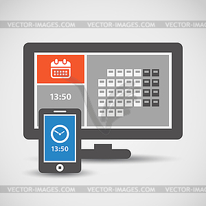 Modern mobile phone and monitor with abstract tile - vector image