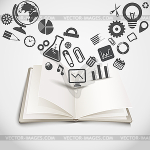 Open book with different graphic silhouettes - vector image