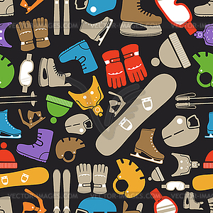 Winter sports equipment silhouettes seamless pattern - vector image