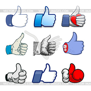 Collection of thumbs Up icons, holidays design - vector clipart