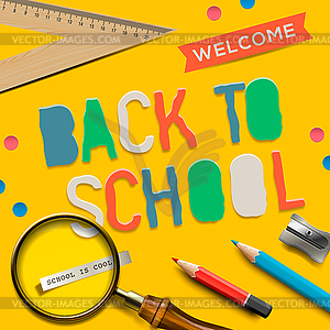 Welcome back to school on yellow background - vector clipart