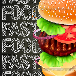 Hamburger with meat, lettuce, cheese and tomato - vector clip art