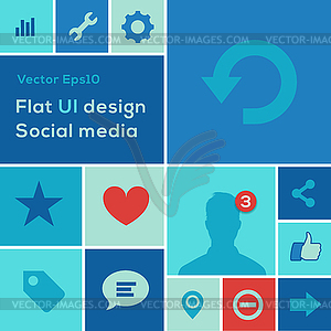 Flat UI design trend social media set icons - vector image