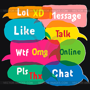 Multicolored speech bubbles with most common used - vector clipart