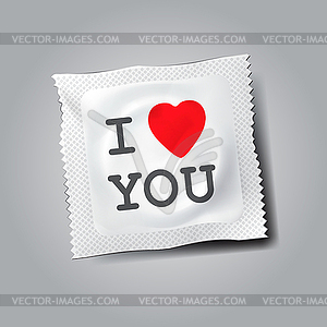 Condom with text I love you - vector clipart