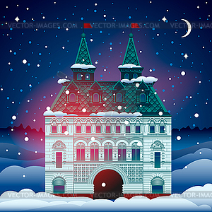 Рождественская открытка с домом - изображение в векторном виде