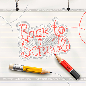 Снова в школу, рукописный с красным карандашом - изображение в векторном формате