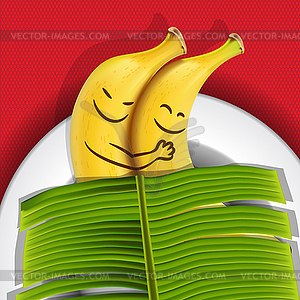 Funny sleeping bananas on plate - vector clipart