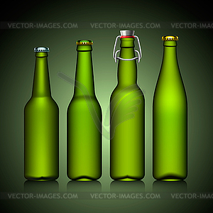 Beer bottle clear set with no label green glass - vector clipart