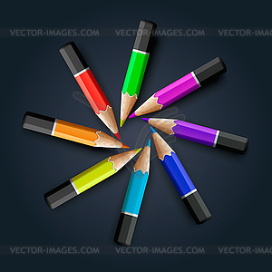 Цветные карандаши на сером фоне - изображение в векторе / векторный клипарт