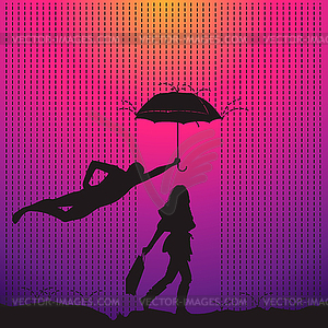 Man is protecting women with umbrella - vector image