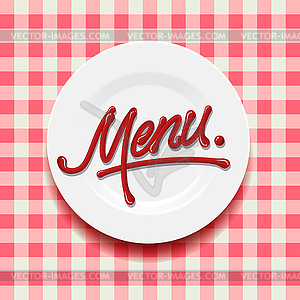 Word Menu - made with red sauce on plate - vector clipart