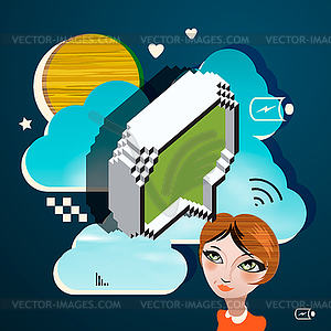 Young woman thinking of her plans - vector clipart