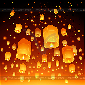 Thailand, Loy Krathong and Yi Peng Festival - vector EPS clipart