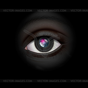 High-tech background with camera lens eye - vector clipart