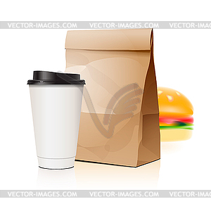 Pack set with cup and package - vector clip art