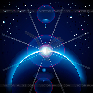 Солнечное затмение фон со звездами и блик - векторный графический клипарт