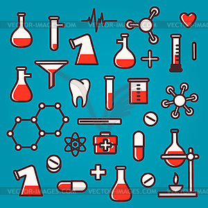 Background of scientific icons with reflection - vector clipart