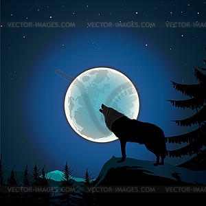 Background with wolf howls of moon - vector clip art