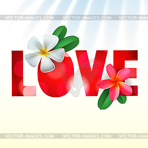 Love card with Frangipani flowers - vector image