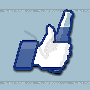 Like/Thumbs Up symbol icon with beer bottle - vector EPS clipart