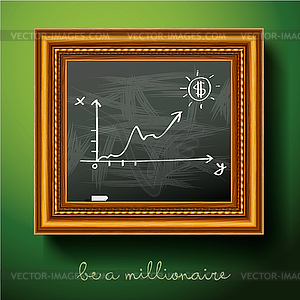 Graph of growth draw chalk on board - vector image