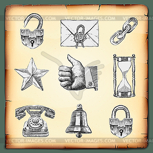 Set web design elements, vintage gravure style - vector clipart