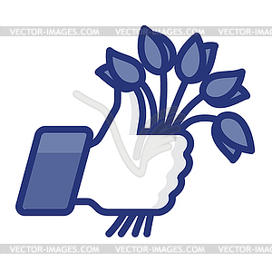 Like/Thumb Up simbol icon with bunch of flowers - vector image