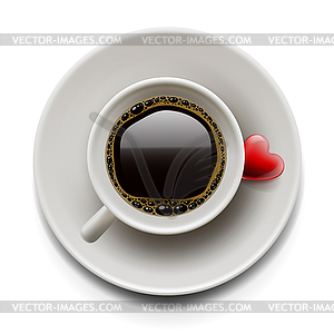 Cup of coffee top view. Valentine`s day - vector clip art