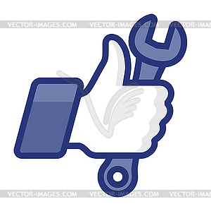 Like/Thumb Up simbol icon with wrench - vector clipart