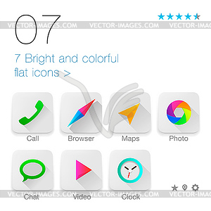 Colorful Flat icons set for Web and Mobile - vector image