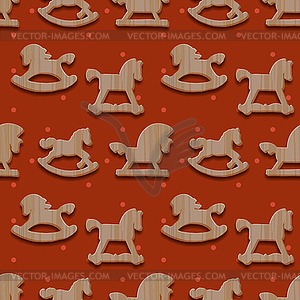 Christmas seamless pattern with rocking toys horses - vector clip art