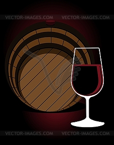 Glass or red wine with an oak cask - vector clipart