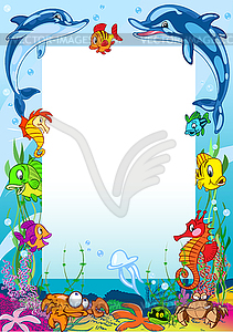 Postcard with sea animals - vector image