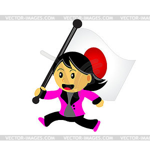 Cartoon woman bring flag - vector clipart