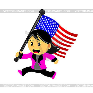 Cartoon woman bring flag - royalty-free vector image