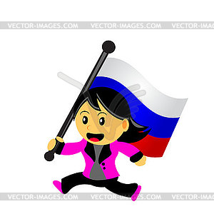 Cartoon woman bring flag - vector clip art