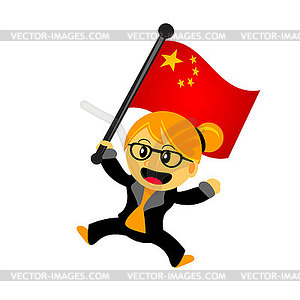 Cartoon woman bring flag - vector image