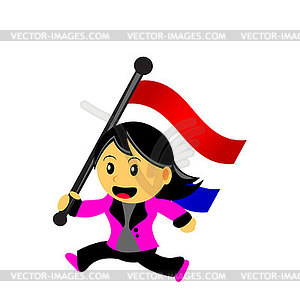 Cartoon woman bring flag - vector clipart