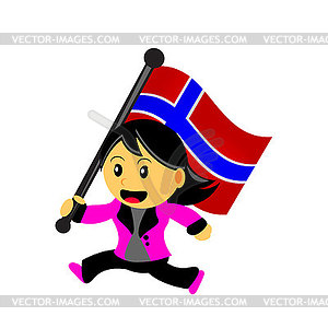 Cartoon woman bring flag - vector image