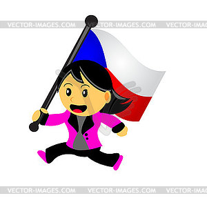 Cartoon woman bring flag - vector clipart