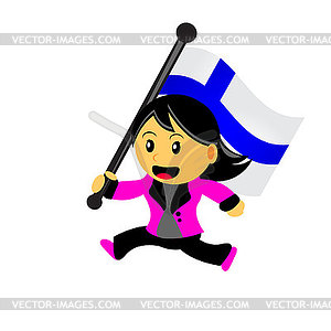 Cartoon woman bring flag - vector image